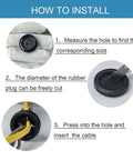 Installation guide for 188Pcs Rubber Grommets Kit In 10 Sizes With Firewall Hole Plugs Assortment showing cutting and inserting grommet.