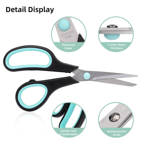 Assorted Size Scissors 4 Pieces Set With Heavy Duty Stainless Steel Blades Ambidextrous Comfort Ergonomic Rubber Grip 8.5 Inch 7.5 Inch 6.5 Inch And 5.5 Inch For Home Office School Crafts And Multi Use Cutting, detail display