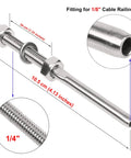 Close-up of 50 Pack 1/8 Inch Stainless Steel Cable Railing Swage Threaded Stud End Fittings for 2x2 Wood or Metal Posts T316 Deck Cable Tensioners Heavy Duty Railing Hardware Kit, showcasing threaded design.