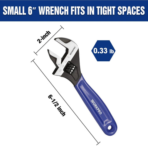 Six Inch Adjustable Wrench With Wide Jaw For Medium Bolts M6 To M16 Beefy Heavy Duty CR-V Steel Black Oxide Finish