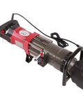 Heavy Duty Portable Electric Rebar Cutter And Bender For Construction, close-up of hydraulic cutting machine, suitable for 14-28mm rods.