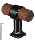 Professional Grade Black T Bar Cabinet Knobs Rustic Single Hole Zinc Alloy Drawer Pulls with wooden handle and screw.