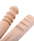 Multi Size Wood Leather Edge Burnisher And Slicker Set, unfinished wooden sticks showing rounded and flat edges for polishing.