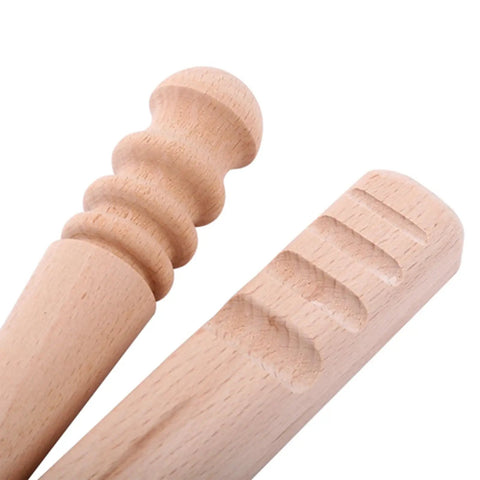 Multi Size Wood Leather Edge Burnisher And Slicker Set, unfinished wooden sticks showing rounded and flat edges for polishing.