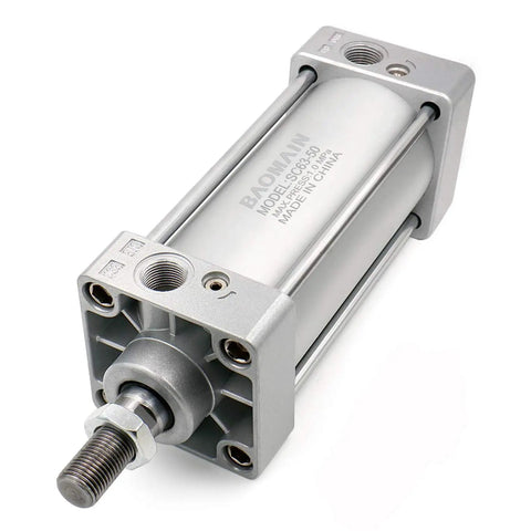 Beefy Heavy Duty Pneumatic Air Cylinder 2-1/2 Inch Bore, 1.96 Inch Stroke, Double Acting, Single Rod with M16x1.5 Threaded Rod shown