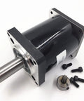 NEMA 23 Stepper Motor With 40 To 1 Planetary Gearbox 25 RPM Hollow Shaft 57mm showing silver shaft and mounting screws.