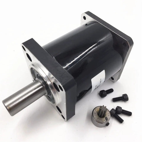 NEMA 23 Stepper Motor With 40 To 1 Planetary Gearbox 25 RPM Hollow Shaft 57mm showing silver shaft and mounting screws.