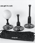 Height Adjustable Golf Tee Set for Driving Range Mats with Three Height Options Short Regular Tall and Storage Bag All Black