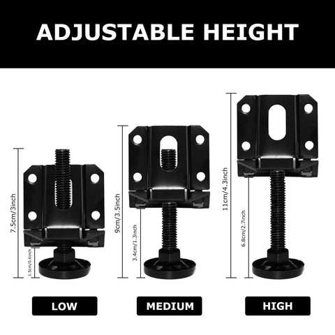 8 Pack Beefy Heavy Duty Adjustable Leveling Feet For Furniture Locking Hex Nut Levelers height options chart