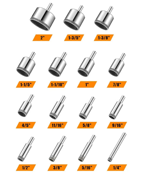 15 Piece Diamond Hole Saw Drill Bit Set For Tile Glass Ceramic Porcelain Marble Granite Stone With Diamond Coated Bits
