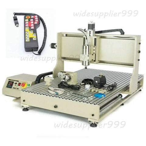 Beefy 4 Axis USB CNC 6090 Router Ball Screw Milling Machine with handwheel and 1.5kW water cooled VFD for engraving wood and metal