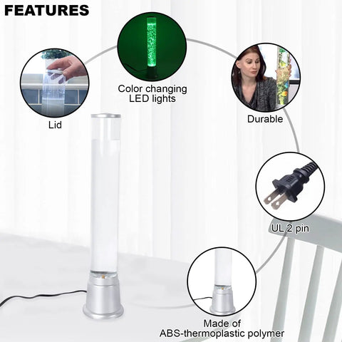 Bubble Tube Fish Lamp With 6 LED Color Changing Lights For A Soothing Vibe, features durable ABS polymer and UL 2 pin plug