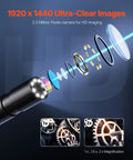 Endoscope Camera With 49.2ft Semi-Rigid Cable For Android And iOS, 1920p HD Borescope lens and magnification display