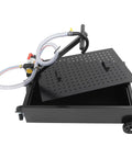 Heavy Duty 20 Gallon Oil Drain Pan With Pump For Garage Shop, Ultra Fast Flow Rate Steel Oil Collector Cart with open lid.