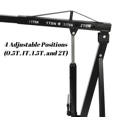 Killer 2 Ton 4400 Lbs Folding Hydraulic Engine Hoist Cherry Picker showing adjustable positions markings for 0.5T to 2T.