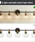 Black Gold Vanity Light Fixtures With Glass Shade 5 Light Wall Sconces Over Mirror Modern Glam Bathroom Lighting warm glow