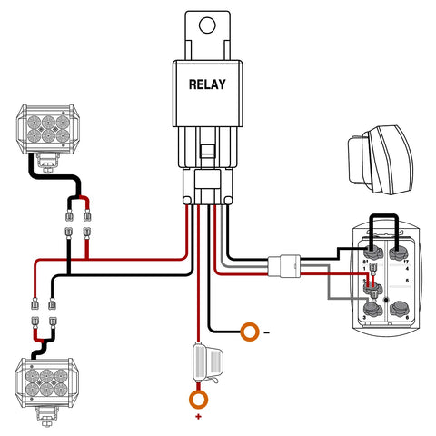 Diagram of Two Pack 18W LED Light Bars Beefy Flood Off Road Lights 12V With 5 Pin Rocker Switch Wiring Harness Kit connections
