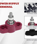 Dead Reliable Rock Solid Top Shelf Heavy Duty Battery Junction Block 2 Piece Quarter Inch Single Stud Power Distribution Bar with rust proof steel hardware shown.