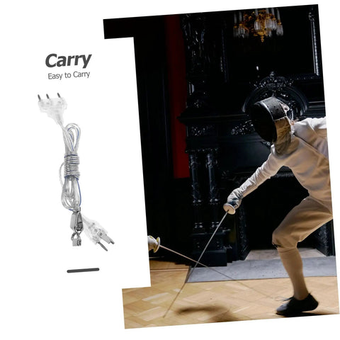 Foil Fencing Hand Wire Cord For Training And Competition Lightweight Portable Electric Conductivity Cable next to fencer in action