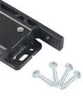 Up Your Game With These Heavy Duty Universal RV Drawer Latches And Push Catches That Slam Shut Hard To Save Your Boat Or Home Cabinets From Banging Doors And Break Free From Worn Out Locks Today. Close-up of a black RV drawer latch with matching screws.