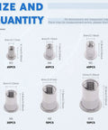180Pcs Flat Head Rivet Nut Kit Stainless Steel Insert Rivnuts Set M3 To M10 With sizes and quantities for each type