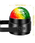 Disco Ball Party Lights With Remote Sound Activated RGB Seven Color Strobe DJ Lights For Home Parties Two Pack showing dimensions