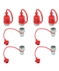 Set of four 1/2-inch hydraulic quick-connect couplers with red tethered protective caps