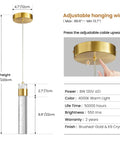 Gold Crystal Pendant Light For Kitchen Island, 4000K LED Modern Adjustable Chandelier with brushed-gold finish and bubble crystal design
