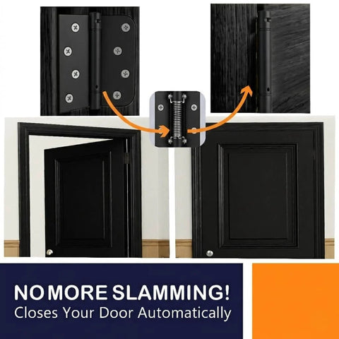 Self Closing Spring Loaded Hinges With Adjustable Tension For 4 Inch Doors Ideal For Garage Front And Back Doors Hands Free Closer Hinge Left Or Right Hand Black 3 Pack installed on door