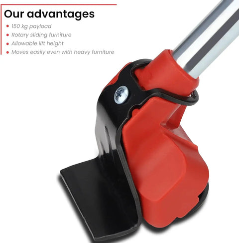 Close-up of Heavy Duty Furniture Lifter With Four Sliders showing the adjustable height lever and red cradle for easy safe moving.
