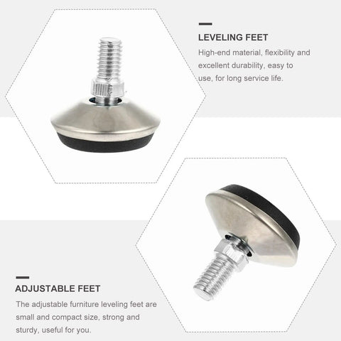 Close-up of 10 Pack Adjustable Swivel Leveling Feet for Furniture Legs, stainless steel and PP, focus on smooth glide surface