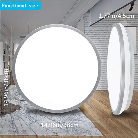 35W Dimmable LED Round Flush Mount Ceiling Light With Remote 15 Inch Close To Ceiling Fixture in a room setting