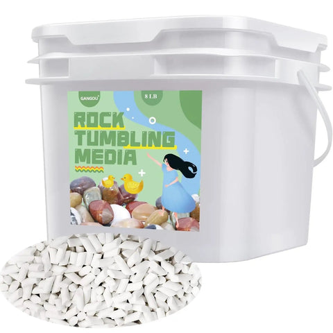 Non Abrasive Ceramic Filler Media For Rock Tumbling, 8 Pound Pack Of Cylindrical Pellets 3/16 Inch By 3/8 Inch, Sturdy Bucket