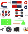 Magnetism Science Kit for Kids and Teens, Hands On STEM Education Tool With Bar, Horseshoe and Ring Magnets Plus Compass.