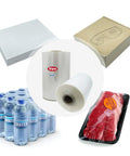 Legit Tough 14 Inch 60 Gauge Polyolefin Shrink Film Centerfold Roll 4375 Feet Long on display with various packaged items.