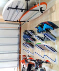 Dope Overhead Paddleboard Hanger And Surfboard Rack For Garage Adjustable Ceiling Mount with boards stored above bikes