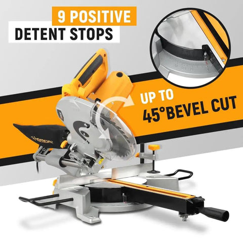 10-Inch Sliding Compound Miter Saw With Laser Guide, 15 Amp Bevel Chop Saw For Wood And Metal, shown at 45° bevel