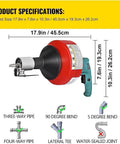 Knock Out Stubborn Toilet And Sink Clogs In One Shot With This Portable 26 Ft Electric Drain Auger Sewer Snake, 17.9in size, red and black design.