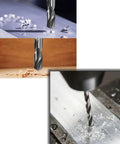 13 Piece Tungsten Steel Cemented Carbide Twist Drill Bit Set For Metalworking Cast Iron And Iron Plate 3mm To 15mm Includes 13 Bits With Durable YG Alloy Blade For Long Lasting Drilling In Metal in action on metal surface.