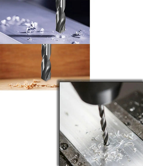 13 Piece Tungsten Steel Cemented Carbide Twist Drill Bit Set For Metalworking Cast Iron And Iron Plate 3mm To 15mm Includes 13 Bits With Durable YG Alloy Blade For Long Lasting Drilling In Metal in action on metal surface.