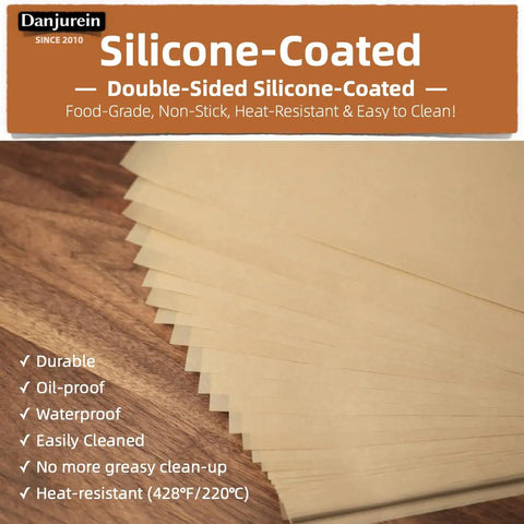 Bulk Unbleached Parchment Paper Sheets For 8x8 Baking Pans Heavy-Duty Nonstick FDA And LFGB Safe on wooden table