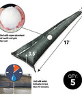 Water Activated 17Ft Flood Barriers Sandless Self Inflating Absorbers For Diverting Flood Water And Spills, Reusable 5 Pack