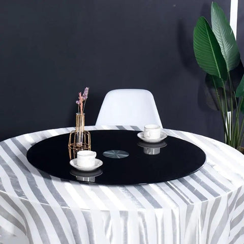Heavy Duty Lazy Susan Turntable Bearing With Glass Top For Dining Table Organization, black glass rotating tray on table