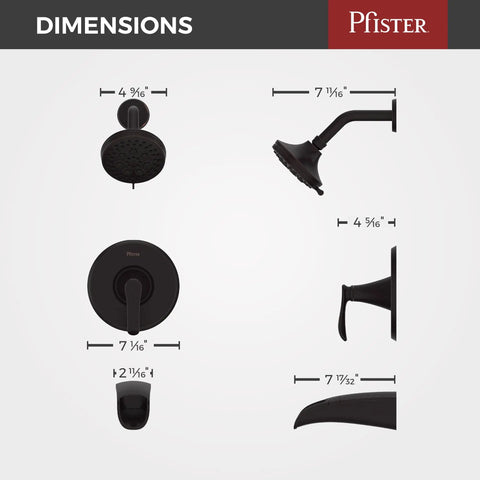 Jaida Tub And Shower Trim Kit With Restore Technology, Valve And Cartridge Included, Tuscan Bronze dimensions diagram