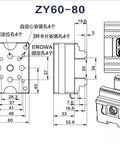 Diagram of high precision self centering bench vise ZY60-80 with dimensions for CNC machining applications.
