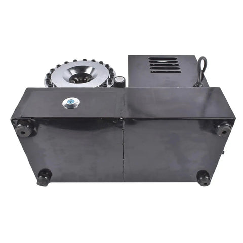 Versatile Black Electric Hydraulic Hose Crimper For 1/4 To 1 Inch Steel Wire R1 And R2 Hoses top view displaying metal construction and parts.