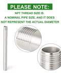 Two Pack 304 Stainless Steel Pipe Nipples With One Quarter Inch NPT Male Threads, 12 Inch Length, close-up of threaded ends