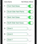Smartphone displaying LNK2 Smart WiFi Module 2nd Gen app interface for Rain Bird irrigation timers showing zone controls.