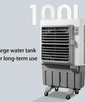 Heavy Duty Swamp Air Cooler With Deep Water Reservoir Ninety Degree Oscillation And Multi Speed Settings Delivering Sweet Chill for long-term use with 100L tank.