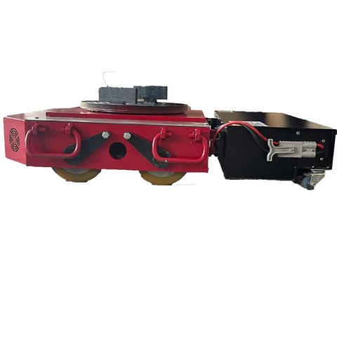 Remote Control Electric Equipment Mover Heavy Duty Machinery Moving Skates with a red base and polyurethane rollers for gear transport.